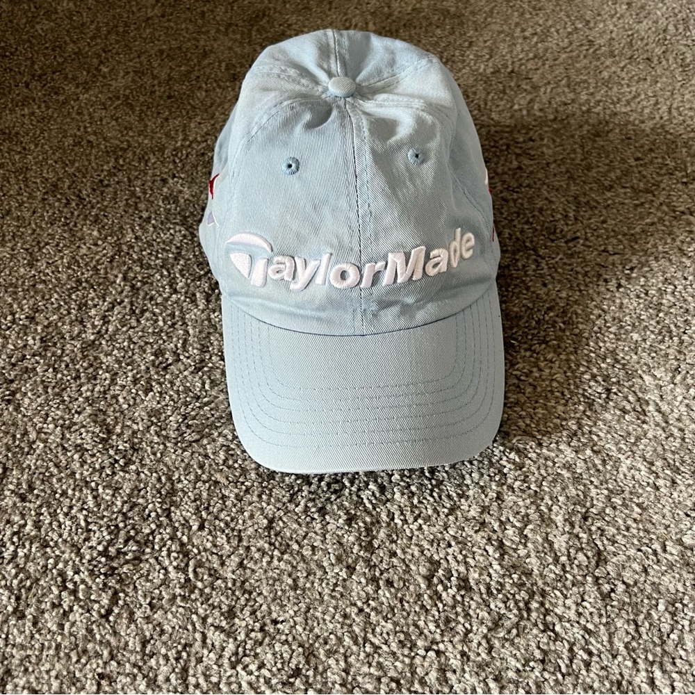 TaylorMade‎ hat mens blue white logo spell out cap adjustable strap golf preppy
